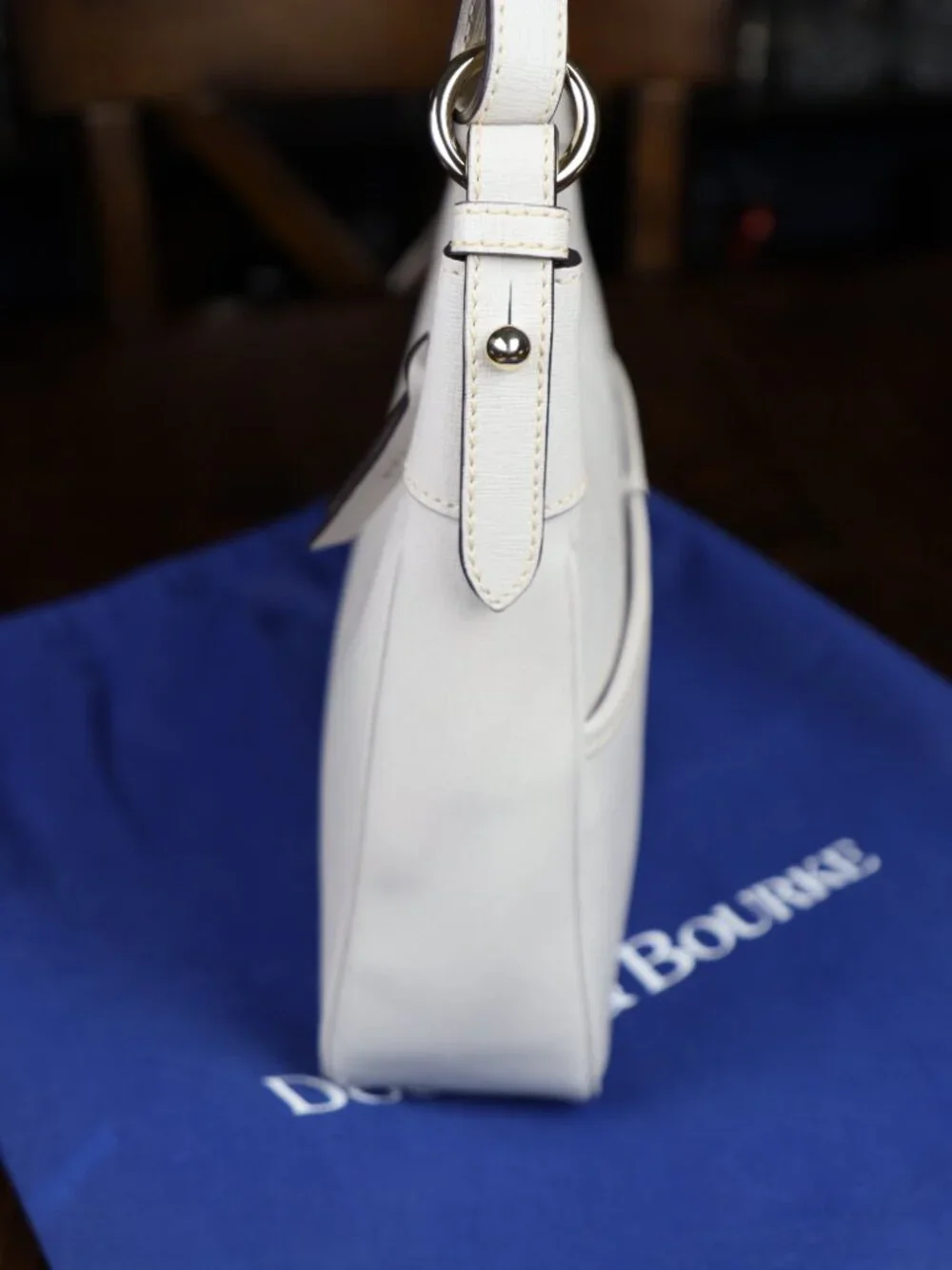 New/No Tags Dooney & Bourke Ecru Saffiano Rebecca Hobo